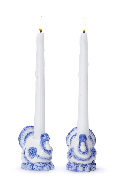 S/2 Blue & White Turkey Candleholders