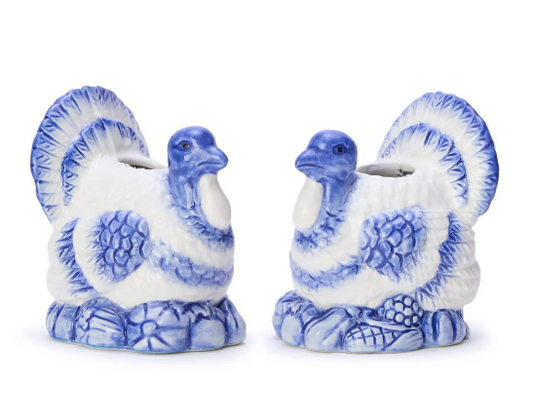 S/2 Blue & White Turkey Candleholders