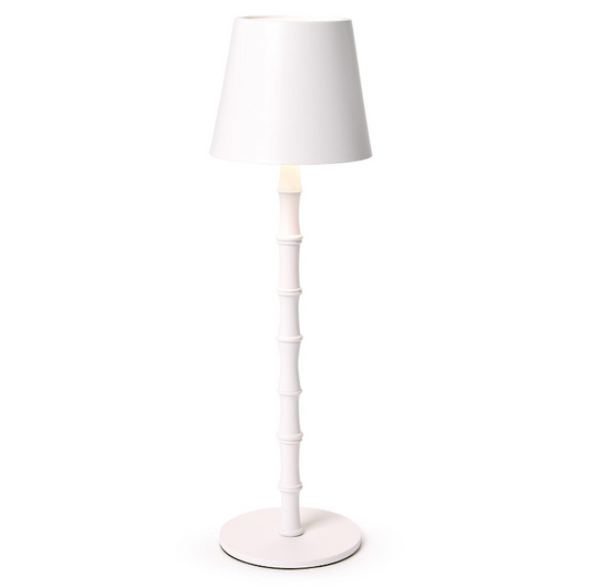 Blue LED Portable Cordless White Bamboo Table Lamp