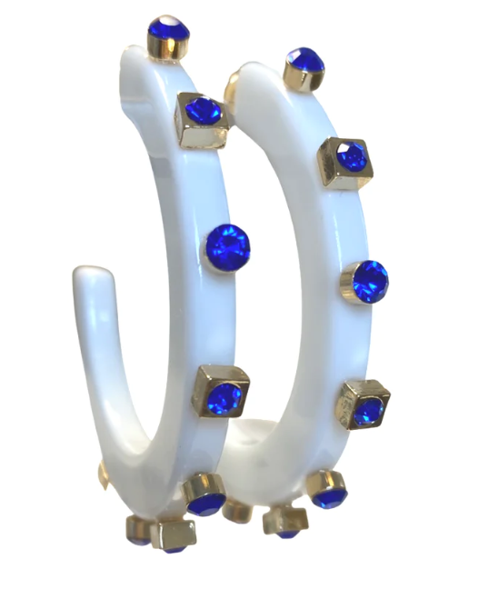 City Girl Large Jewel Hoop - Stark White/Sapphire