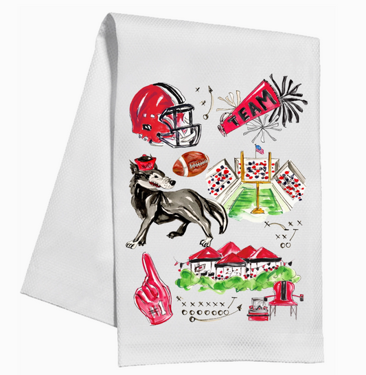 Red & Black Wolf Football Icons Kitchen Towel