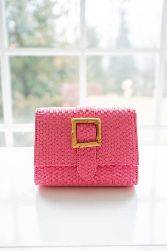 Janie Straw Clutch Hot Pink