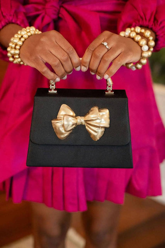 Black Faille Lulu with Gold Handle Handbag