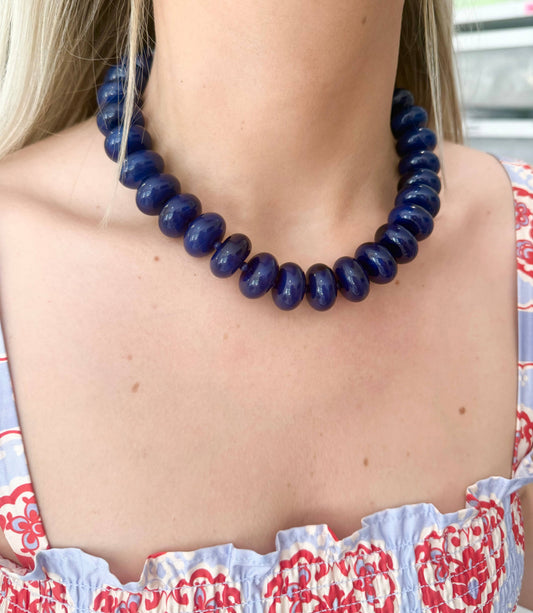 Bailey Chunky Beaded Necklace- Light Blue
