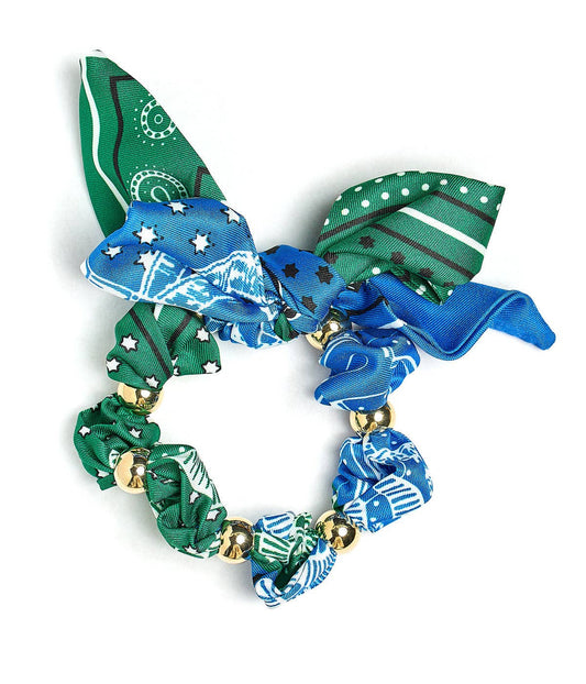 Cassie - Scarf Bracelet & Scrunchie - Green Blue Bandana