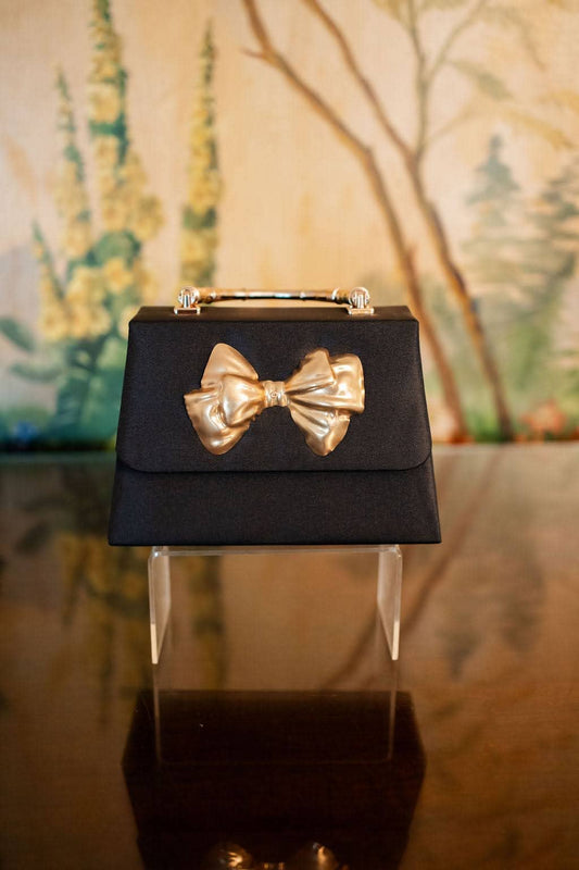 Black Faille Lulu with Gold Handle Handbag