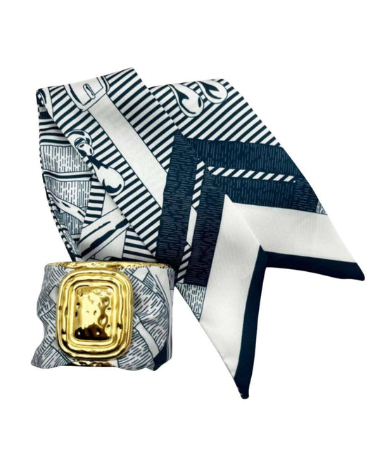 Large Gold Scarf Cuff - Evie - Navy