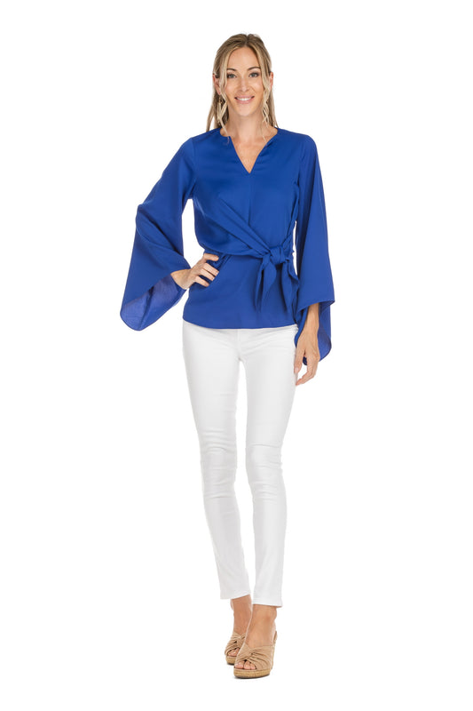 5751 Tie Waist Bell Sleeve Top