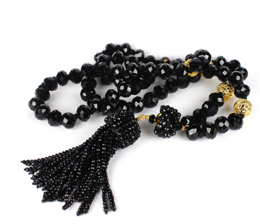 4991 Beaded Tassel Czech Black