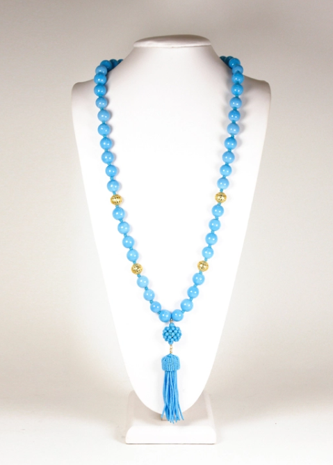 4992 Beaded Tassel Necklace Turquoise