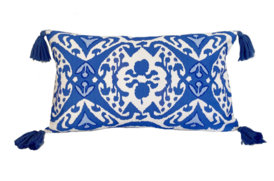 6573 Ikat Blue Pillow with Tassels