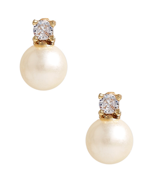 Carolyn Stud Small Pearl & Rhinestone