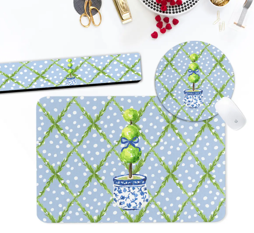 Desk Pad, Mouse Pad, Keyboard Rest SET- Topiary