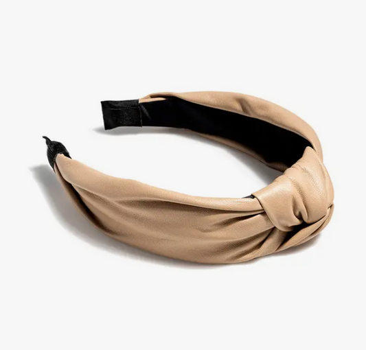 Knotted Faux Leather Headband, Cream