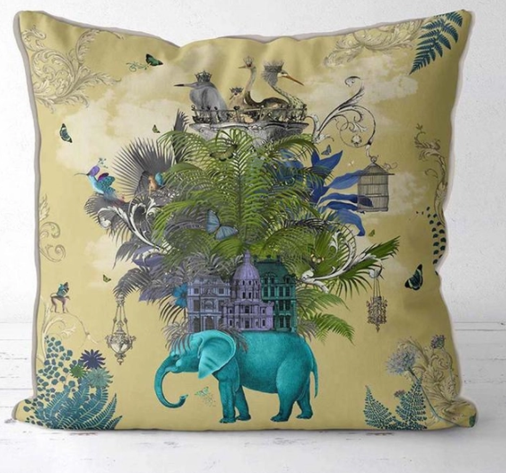 6002 Birdcage Gold Tropical Elephant Pillow
