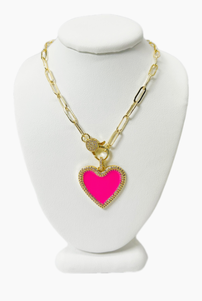 Heart Chaser Necklace Hot Pink