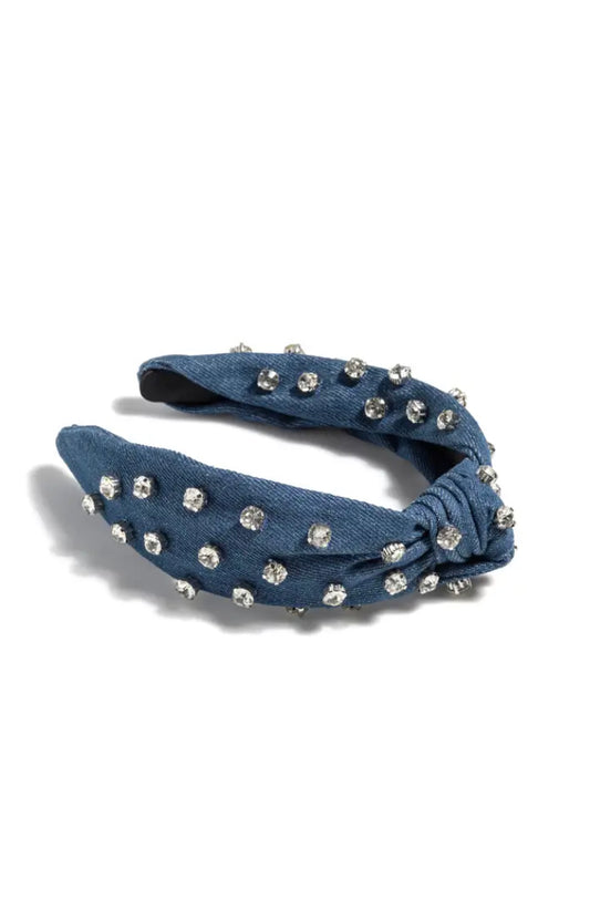 Knotted Embellished Headband - Denim