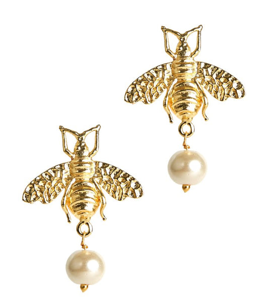 5922 Bee Pearl Drop Stud Earrings