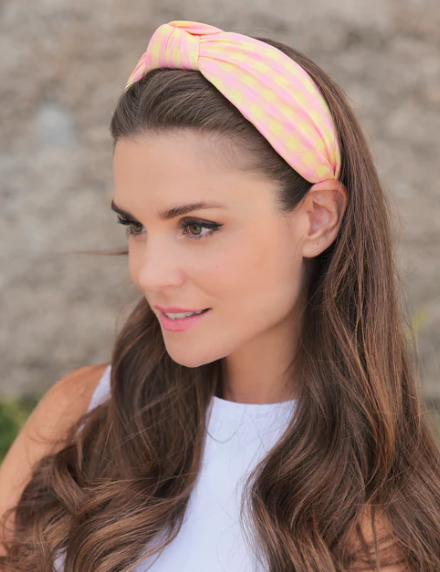 Knotted Check Headband, Pink