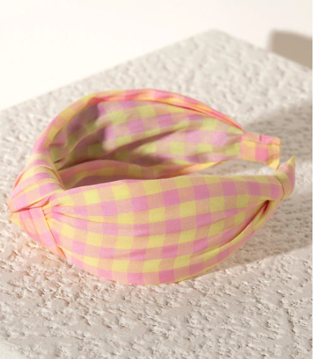 Knotted Check Headband, Pink