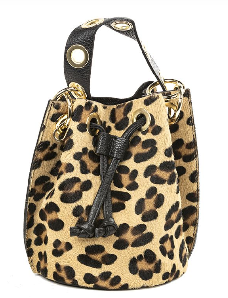 Leather Hair Bucket Bag Leopard