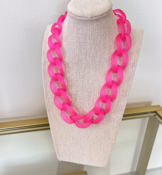 Acrylic Chain Necklace Matte Hot Pink