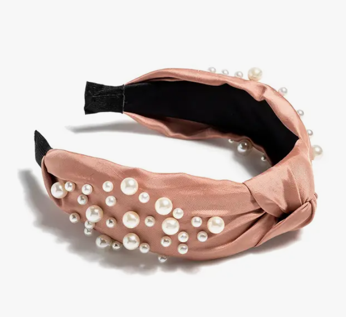 Knotted Pearl Embellished Headband, Blush