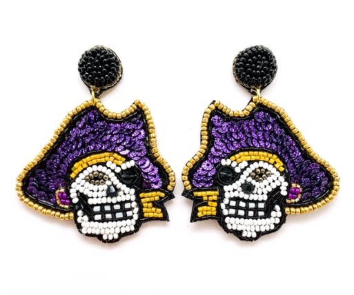 Beaded Purple/Gold Pirate Earrings